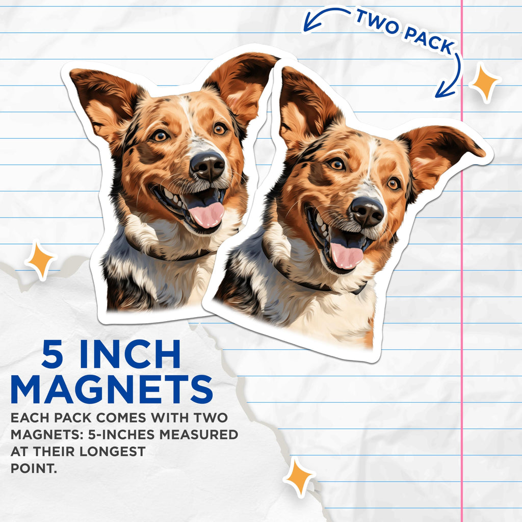 (2 Pack) Happy Dog Magnets - Merle Australian Shepherd Dog - Pet Lover Fridge Decor Dog Mom - 5 Inches On Longest Side - Thick Durable Magnet - Made in USA - MAG26339
