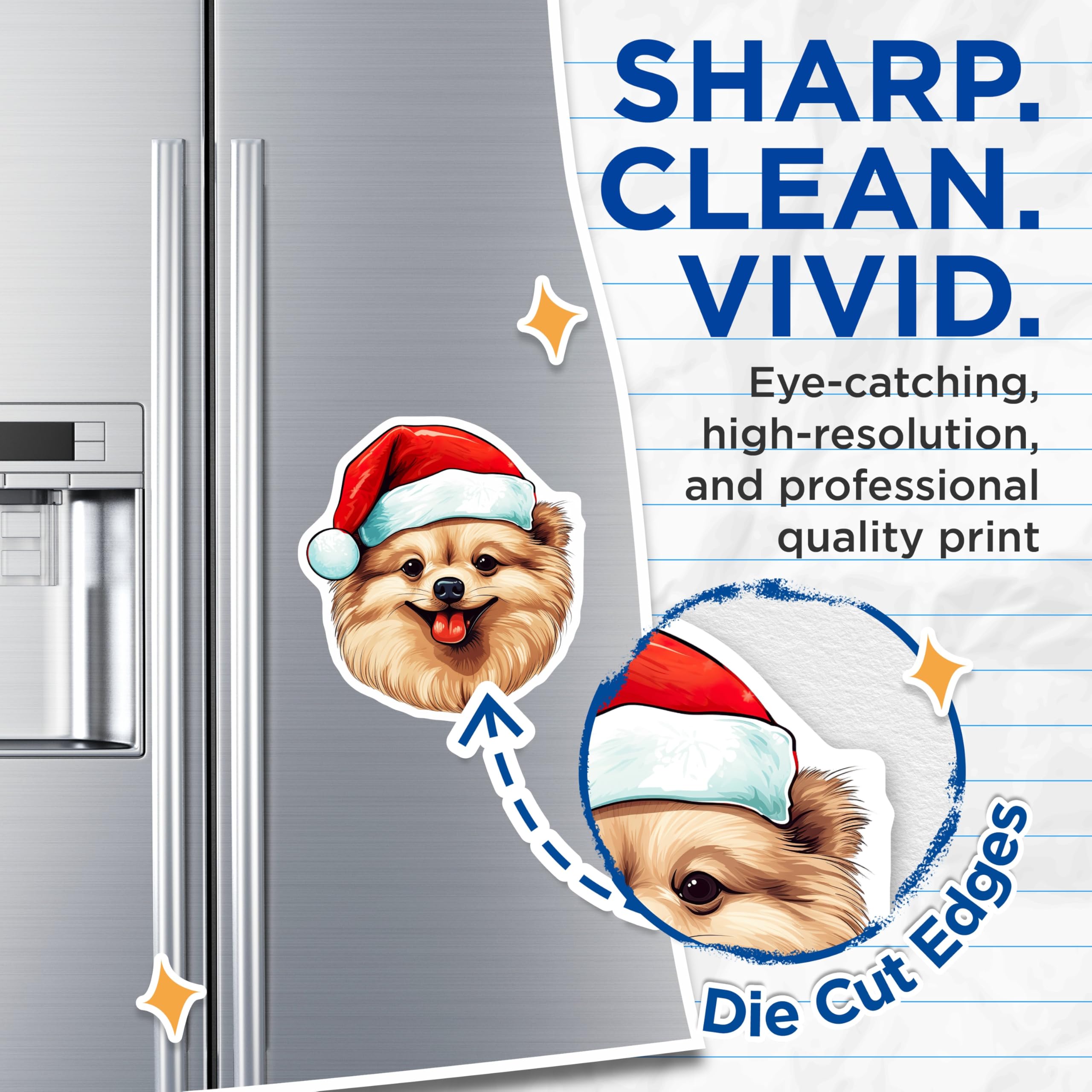 (2 Pack) Christmas Pomeranian Magnets - Santa Hat Dog Decor - Festive Pet Home Accessories - 5 Inches On Longest Side - Thick Durable Magnet - Made in USA - MAG29411