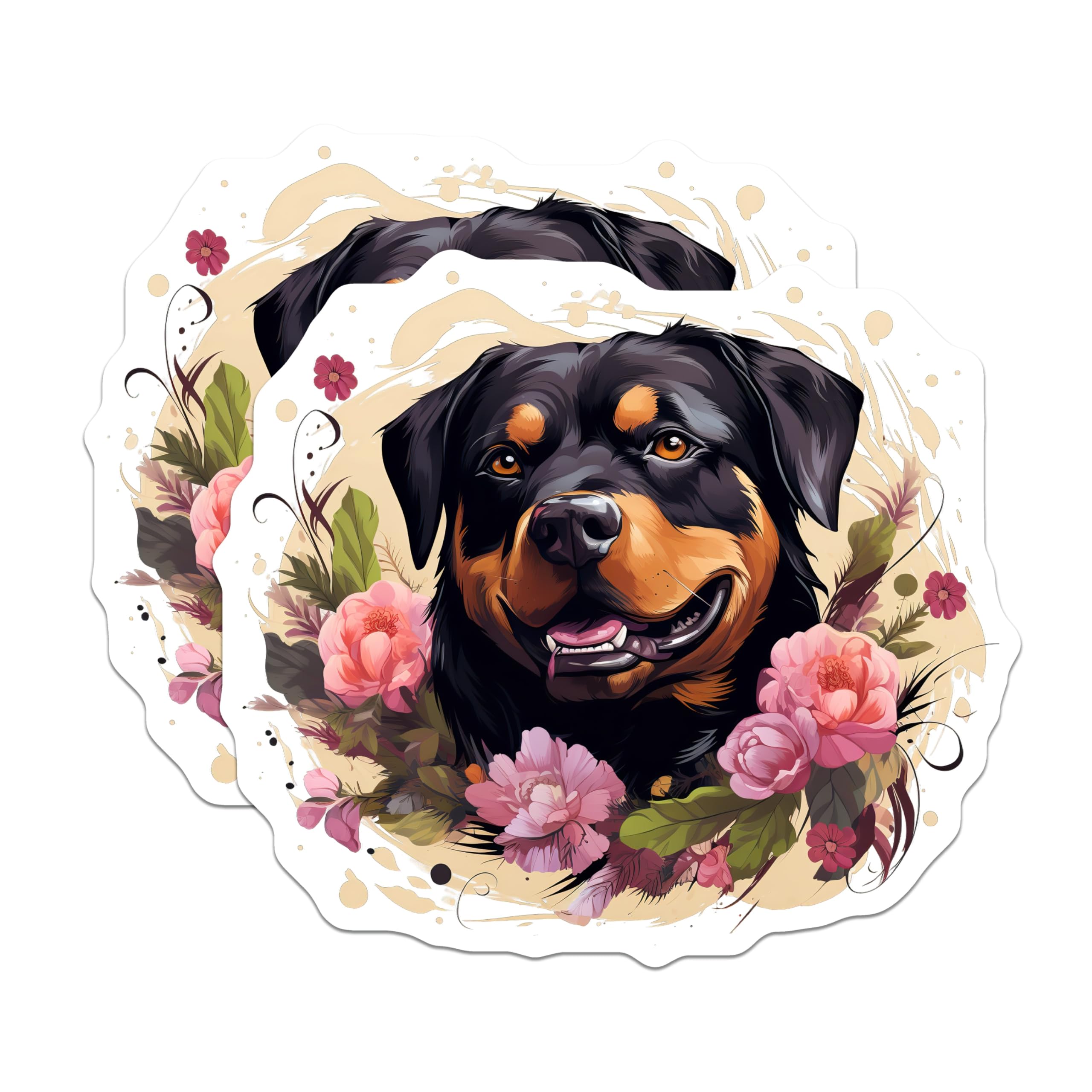 (2 Pack) Rottweiler Dog Magnets - Floral Art Pet Lover - Happy Rottie Fridge Decor Animal - 5 Inches On Longest Side - Thick Durable Magnet - Made in USA - MAG25506