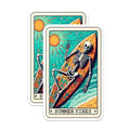 (2 Pack) Summer Vibes Skeleton Stickers - Surfing Skeleton Decal - Beach Life Skeleton Art - 5" On Longest Side - Sticks to Smooth Flat Surfaces - Made in USA - BMCS5330