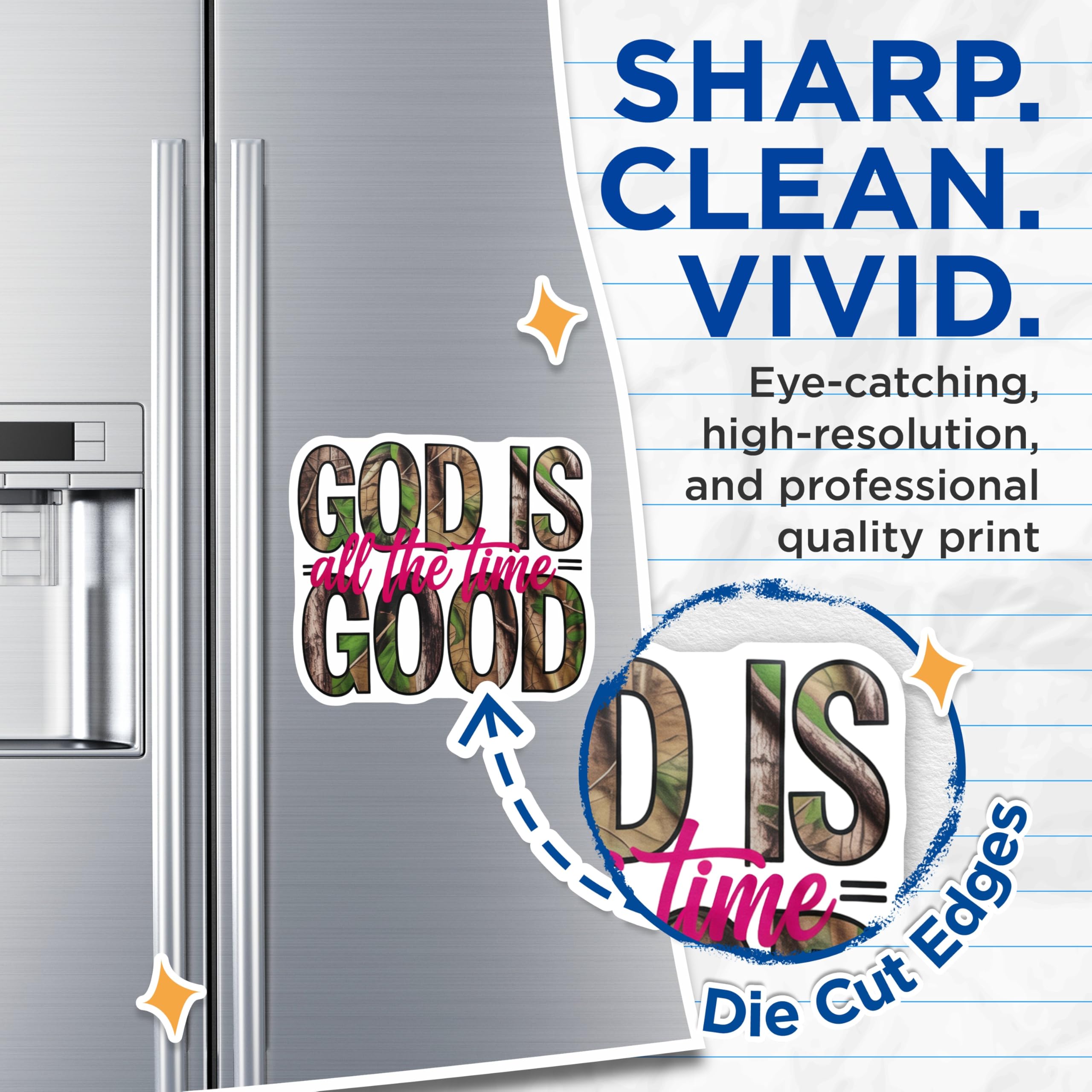 (2 Pack) God is Good All The Time Magnets - Camouflage Faith Decor - Christian Inspirational Quote - 5 Inches On Longest Side - Thick Durable Magnet - Made in USA - MAG20080