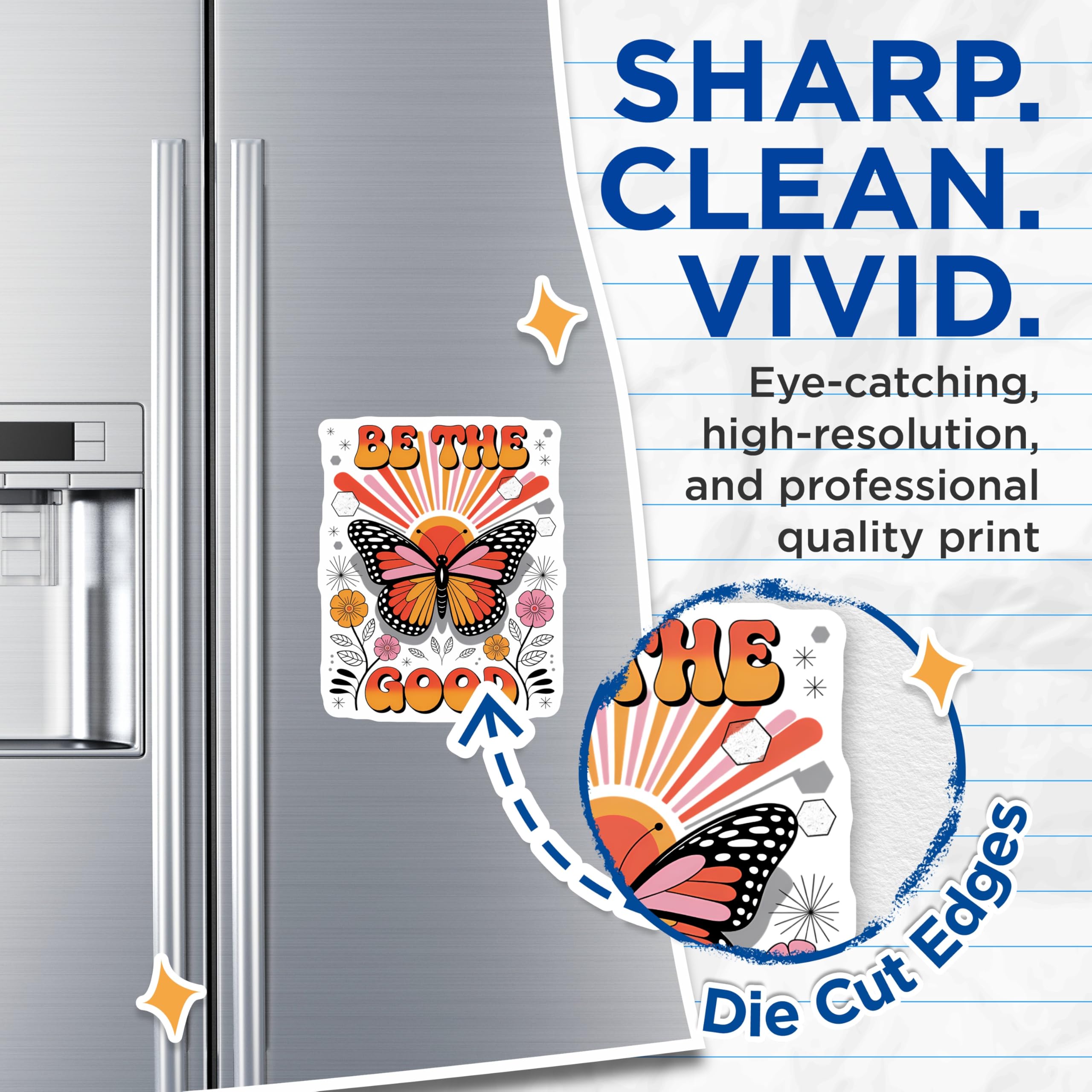 (2 Pack) Butterfly Magnets - Retro Inspirational Quote Art - Groovy Floral Aesthetic Vibes for Fridge - 5 Inches On Longest Side - Thick Durable Magnet - Made in USA - MAG20968