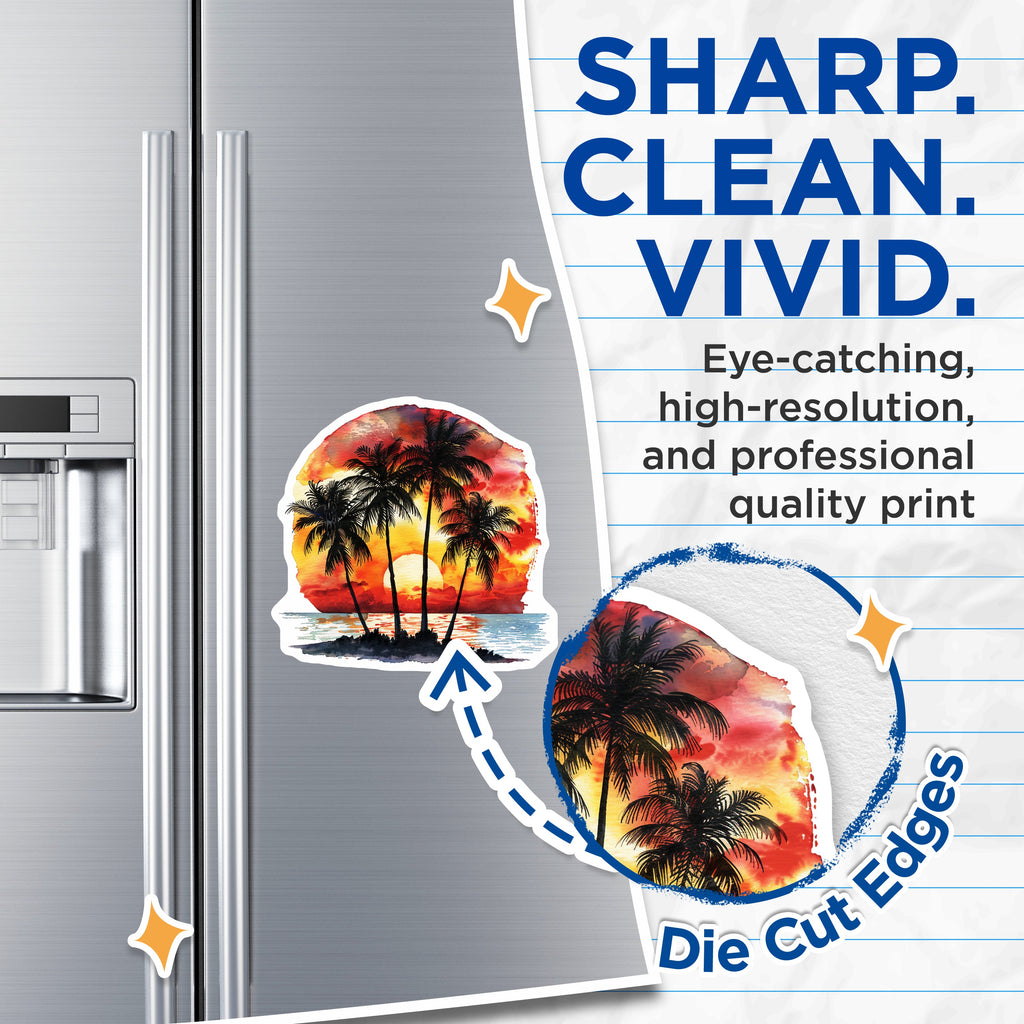 (2 Pack) Palm Tree Sunset Magnets - Tropical Beach Decor - Watercolor Ocean Scene - Island Life Fridge Magnets - 5 Inches On Longest Side - Thick Durable Magnet - Made in USA - MAG37535