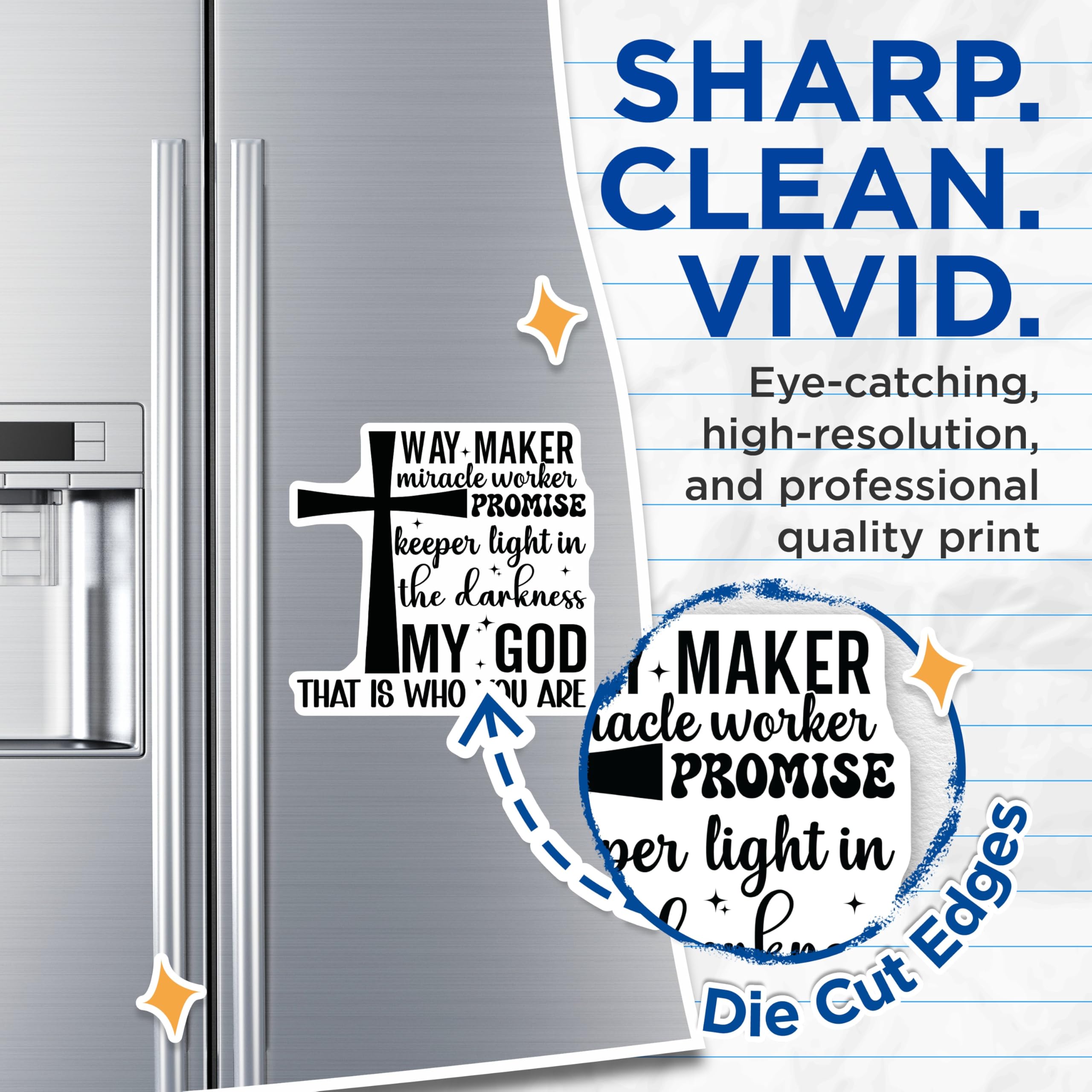 (2 Pack) Way Maker Miracle Worker Magnets - Promise Keeper Faith Quote - Inspirational Christian Cross Decor Refrigerator - 5 Inches On Longest Side - Thick Durable Magnet - Made in USA - MAG24935