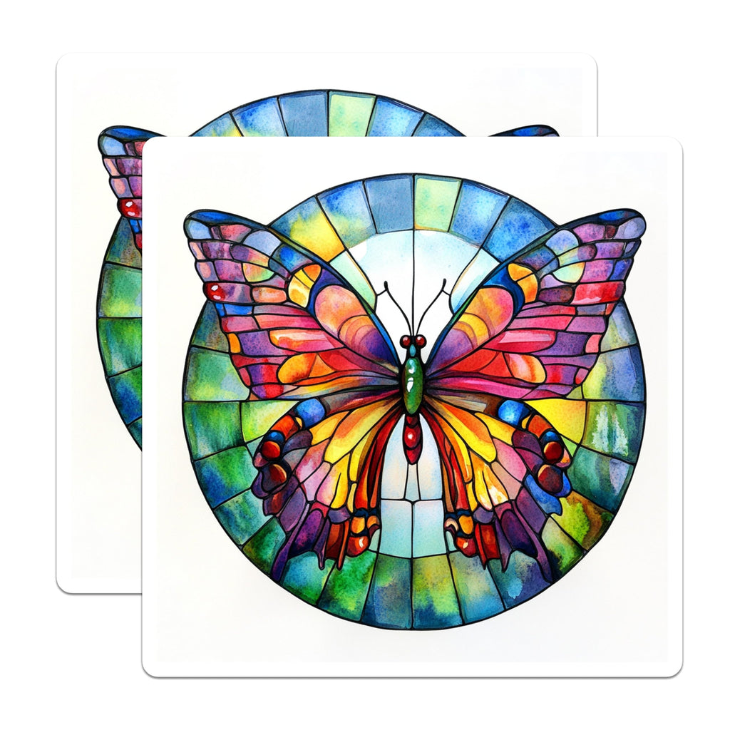 (2 Pack) Stained Glass Butterfly Magnets - Colorful Fridge Decor - Nature Inspired Home Accent - 5 Inches On Longest Side - Thick Durable Magnet - Made in USA - MAG26791