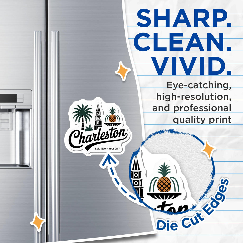 (2 Pack) Charleston Magnets - Holy City Decor - South Carolina Refrigerator Magnets - 5" On Longest Side - Premium Magnet - for Cars, Refrigerators, Toolboxes, Lockers - Made in USA - MAG17263