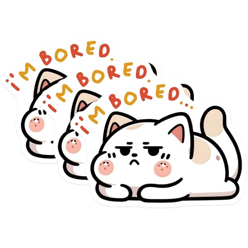 (3 Pack) Bored Cat Decals - Grumpy Kitten - Laptop Stickers - 3 Inches On Longest Side - Easy Peel & Apply - Made in USA - 3MCS6110
