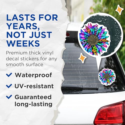 (2 Pack) Colorful Sunflower Stickers - Bright Flower Decal - Garden Lover Sticker - 5" On Longest Side - Sticks to Smooth Flat Surfaces - Made in USA - BMCS5720