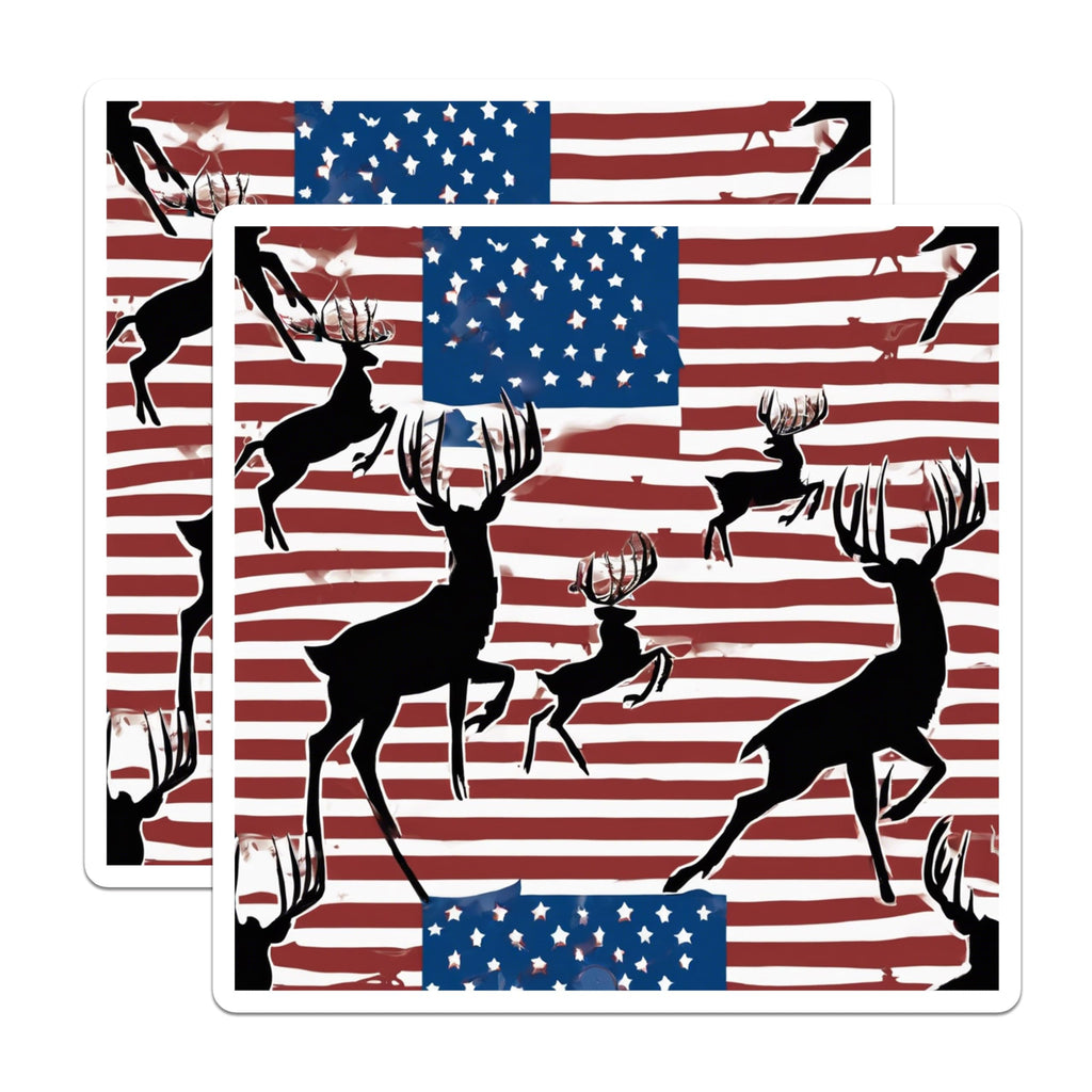 (2 Pack) Deer Silhouette Magnets - American Flag Hunting Design - Patriotic Wildlife Vehicle Decor - 5 Inches On Longest Side - Thick Durable Magnet - Made in USA - MAG19984