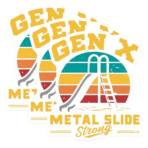 (3 Pack) Gen X Decals - Retro Metal Slide Decal - 80s Nostalgia Stickers - 3 Inches On Longest Side - Easy Peel & Apply - Made in USA - 3MCS4365