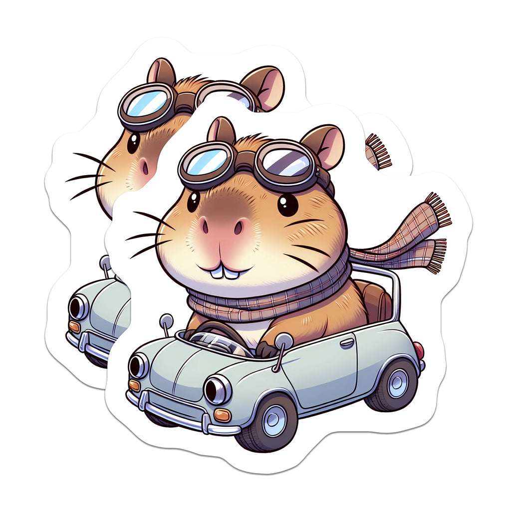 (2 Pack) Hamster Driving Car Magnets - Cute Animal Road Trip - Vintage Vehicle Aesthetic - 5 Inches On Longest Side - Thick Durable Magnet - Made in USA - MAG37832