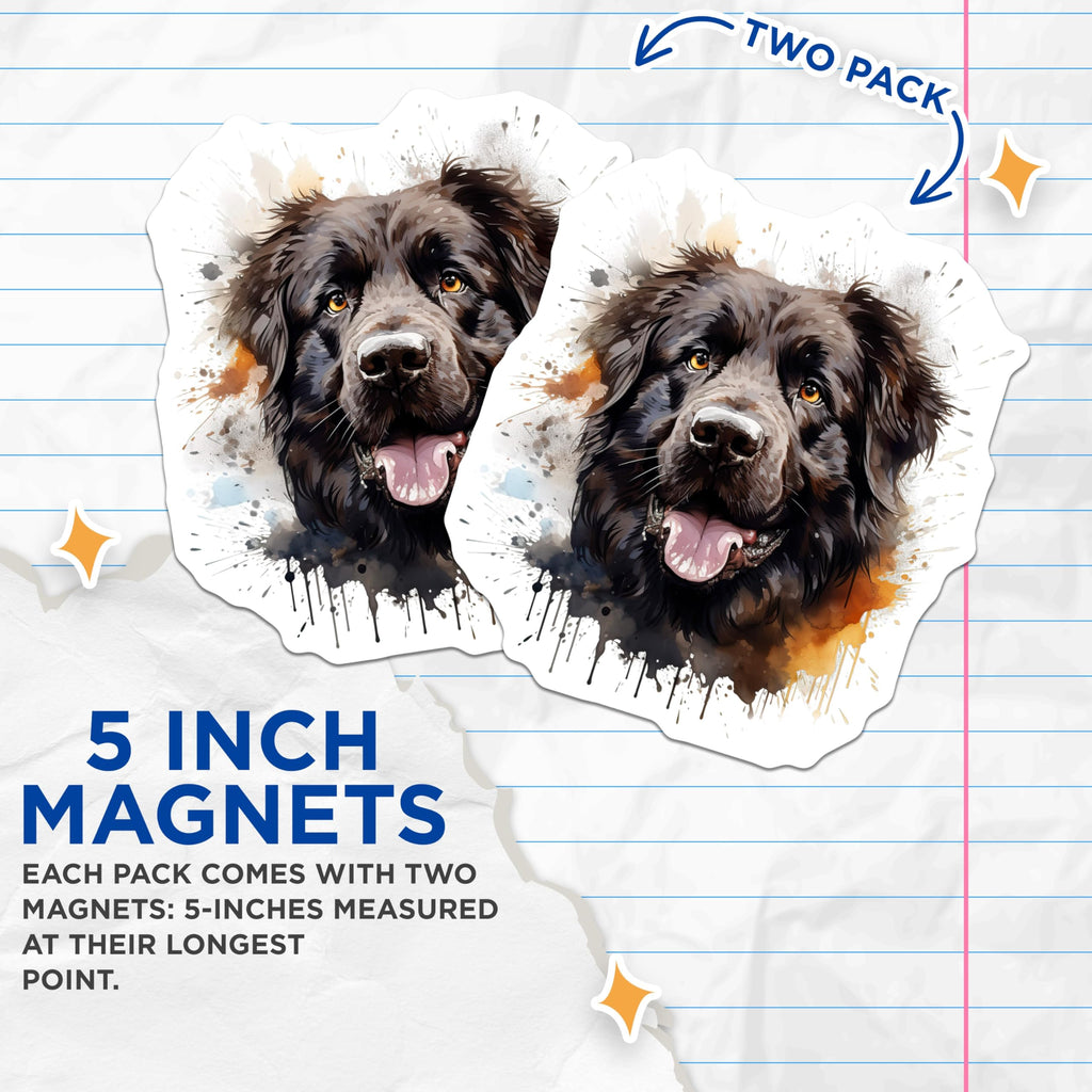 (2 Pack) Newfoundland Dog Magnets - Watercolor Newfie Art - Dog Lover Kitchen Decor - 5 Inches On Longest Side - Thick Durable Magnet - Made in USA - MAG28030