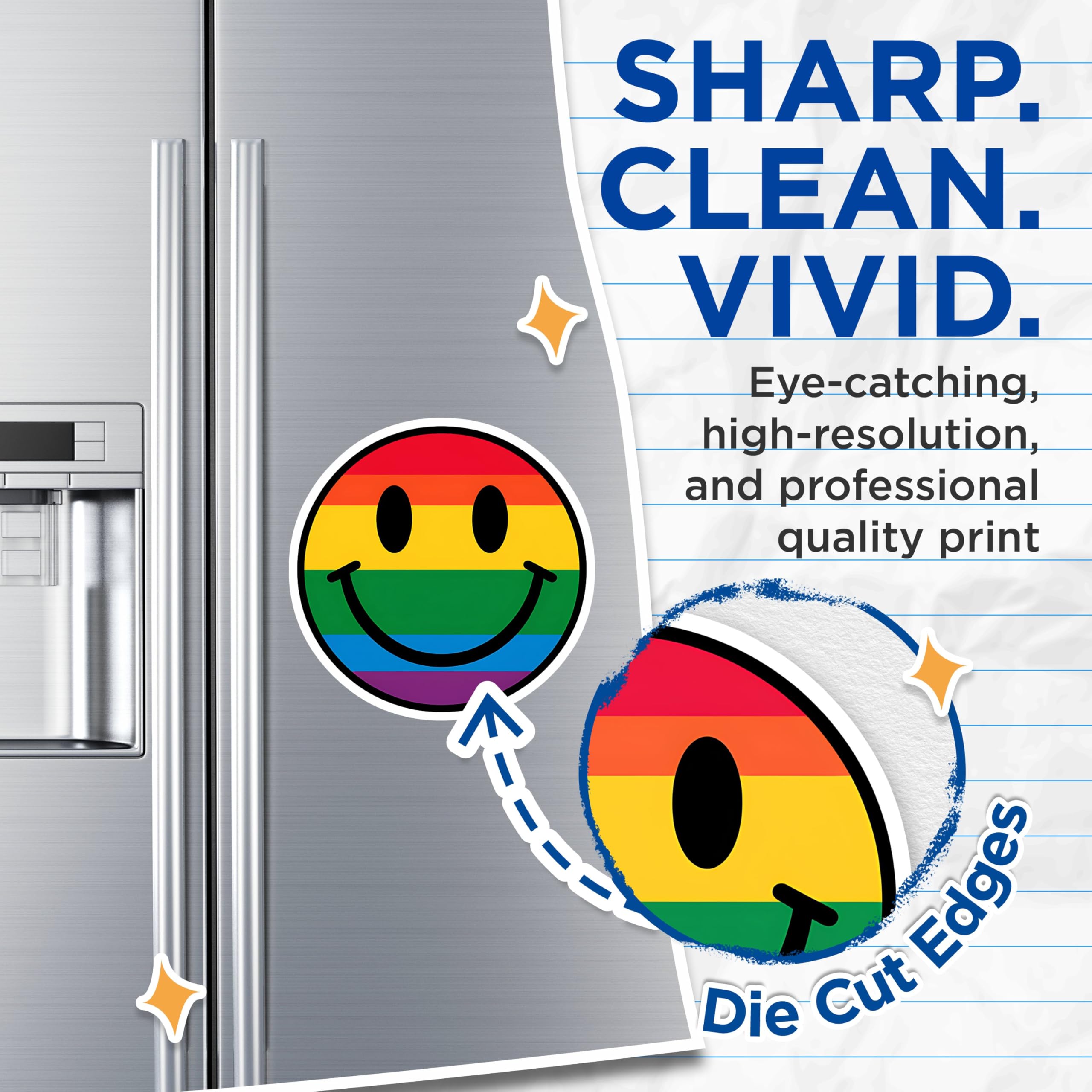 (2 Pack) Rainbow Smiley Face Magnets - Colorful Happy Face - Bright Kitchen - 5" On Longest Side - for Cars, Fridges, Toolboxes - Made in USA - MAG3902