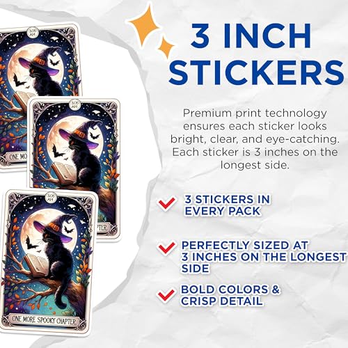 (3 Pack) Black Cat Decals - Witch Cat - Spooky Chapter Decals - 3 Inches On Longest Side - Easy Peel & Apply - Made in USA - 3MCS0284