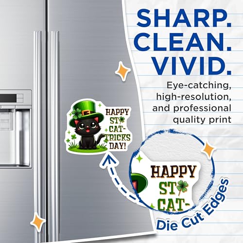 (2 Pack) Happy St Cat-Tricks Day Magnets - Cute Cat - St Patrick's Day Decoration - 5" On Longest Side - for Cars, Fridges, Toolboxes - Made in USA - MAG80