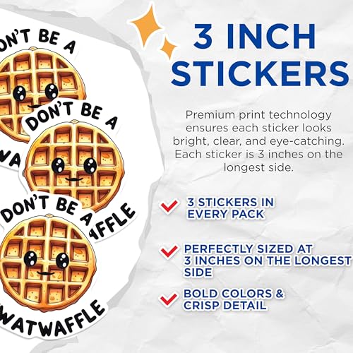 (3 Pack) Don't Be A Twatwaffle Decals - Funny Waffle Decal - Laptop Decals - 3 Inches On Longest Side - Easy Peel & Apply - Made in USA - 3MCS0564