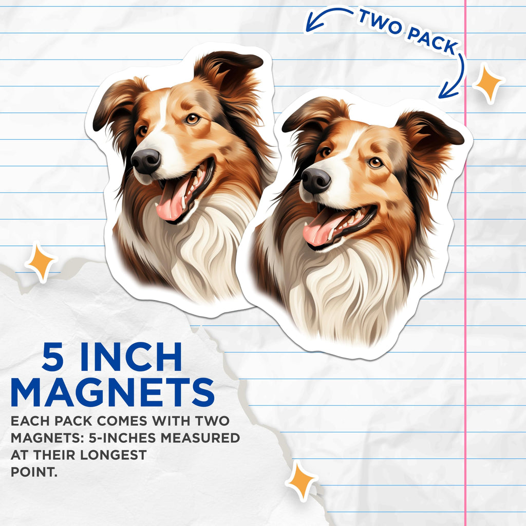 (2 Pack) Happy Collie Dog Magnets - Lifelike Pet Portrait Decor - Animal Lover Kitchen Refrigerator Magnets - 5 Inches On Longest Side - Thick Durable Magnet - Made in USA - MAG23855