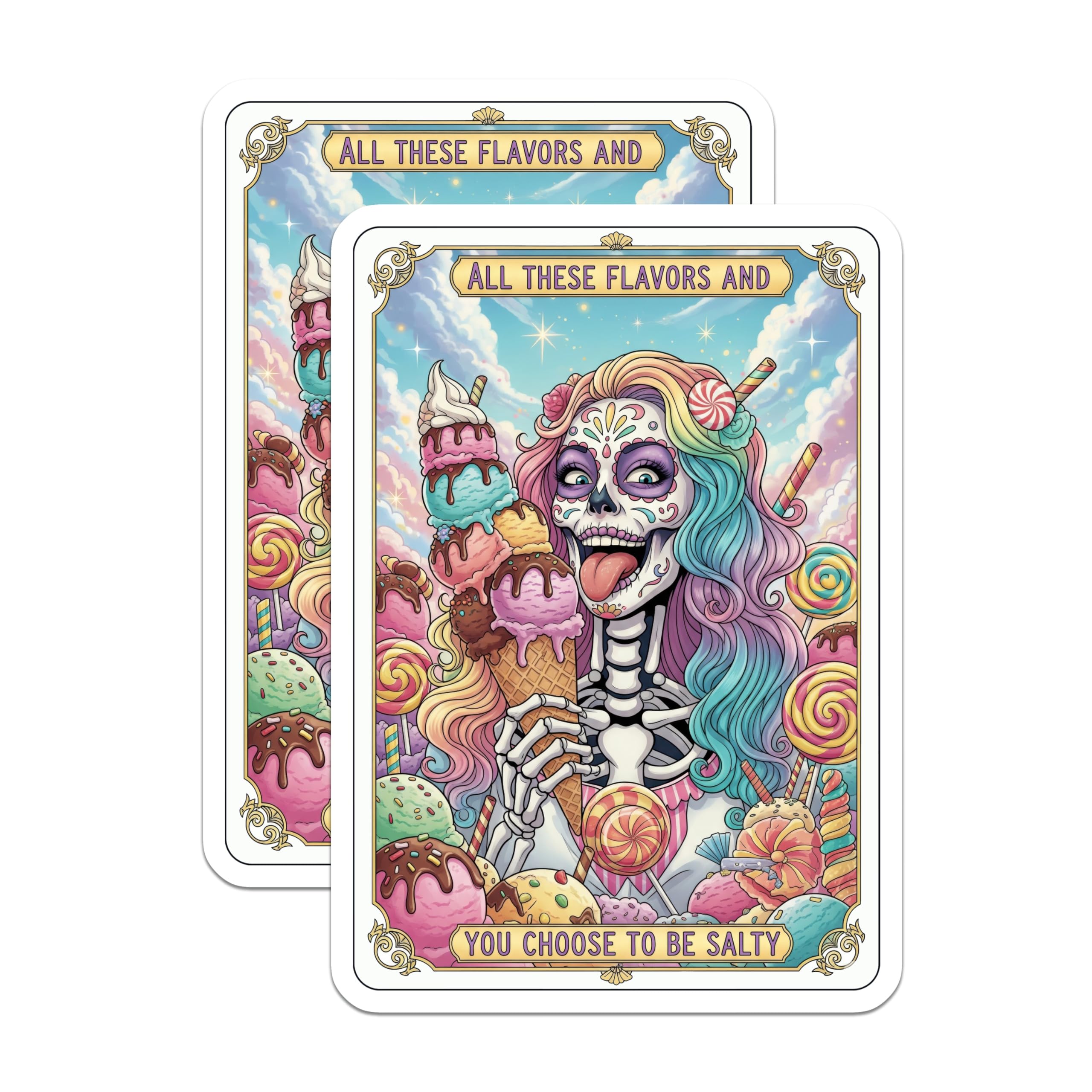 (2 Pack) Sugar Skull Magnets - Ice Cream Candy - Day of The Dead Decor - 5" On Longest Side - Premium Magnet - for Cars, Refrigerators, Toolboxes, Lockers - Made in USA - MAG14722