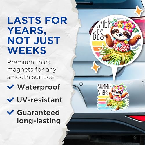 (2 Pack) Summer Vibes Magnets - Cute Sloth Magnets - Hawaiian Decor Magnets - Tropical Fridge Magnets- 5" On Longest Side - for Fridges, Toolboxes, Cars - Made in USA - MAG2741