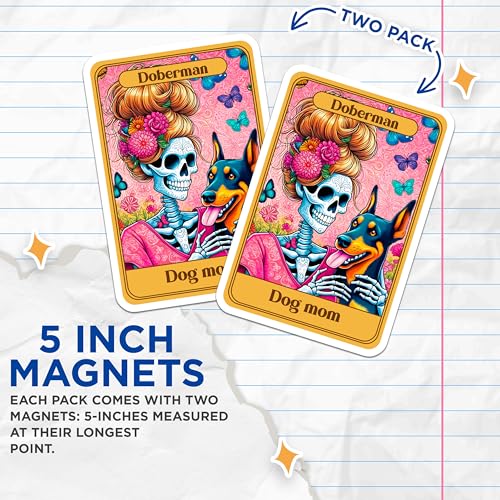 (2 Pack) Skull and Dog Art Magnet - Colorful Dog Lover Decor - 5" On Longest Side - Sticks to Smooth Flat Surfaces - Made in USA - MAG10292