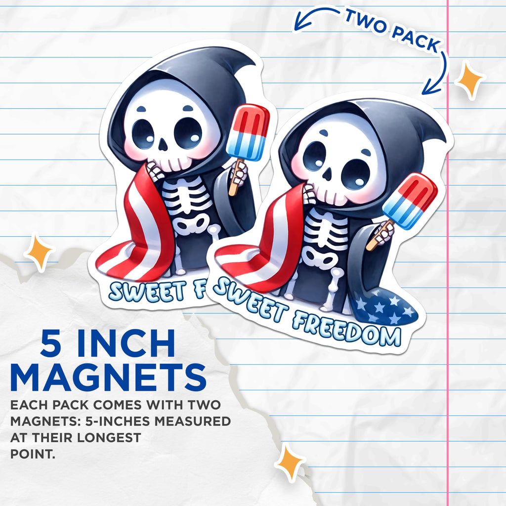 (2 Pack) Sweet Freedom Skeleton Magnets - 5" On Longest Side - for Cars, Fridges, Toolboxes - Mad
