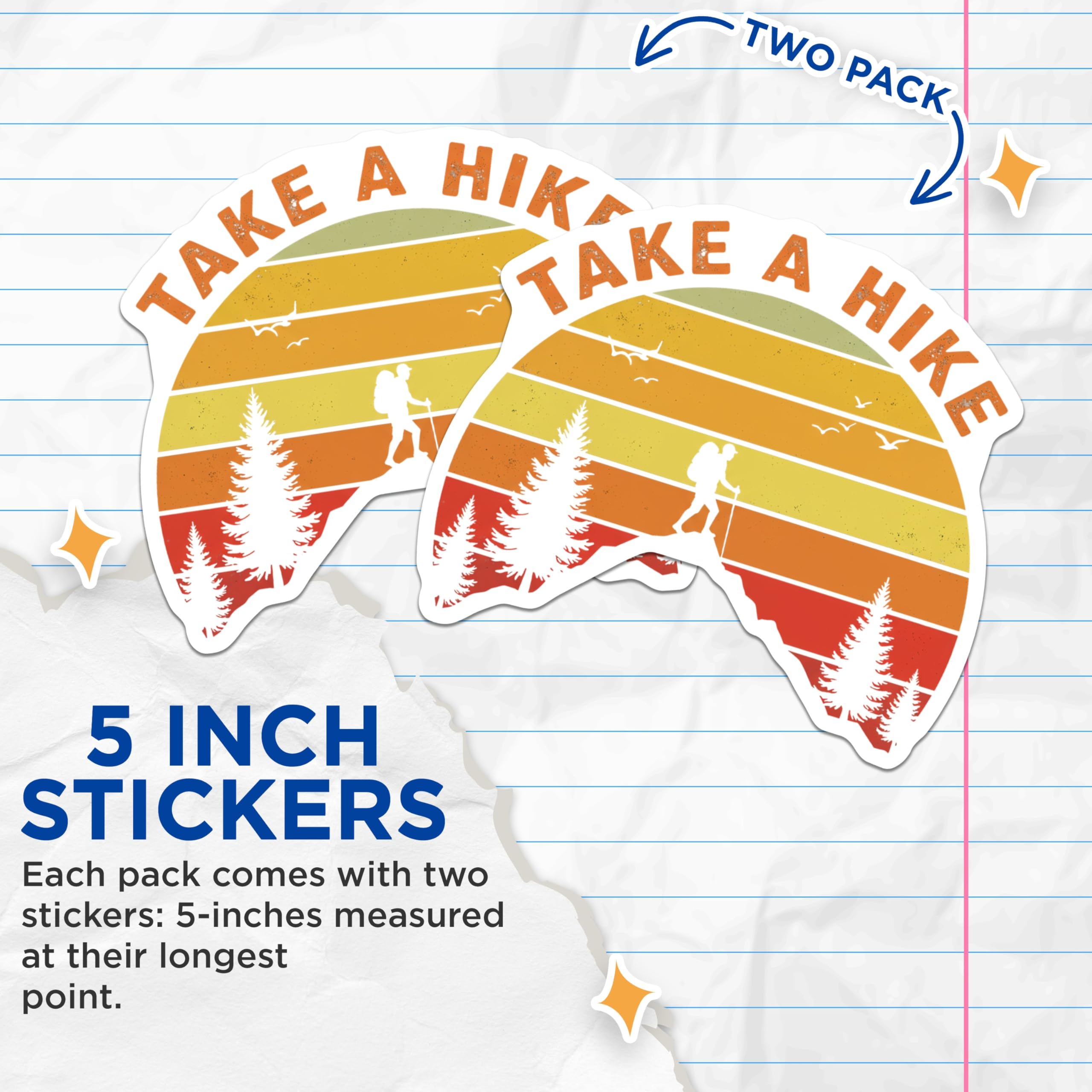 (2 Pack) Take a Hike Stickers - Hiking Adventure - Outdoor Enthusiast - 5" On Longest Side - Sticks to Smooth Flat Surfaces - Made in USA - BMCS17003