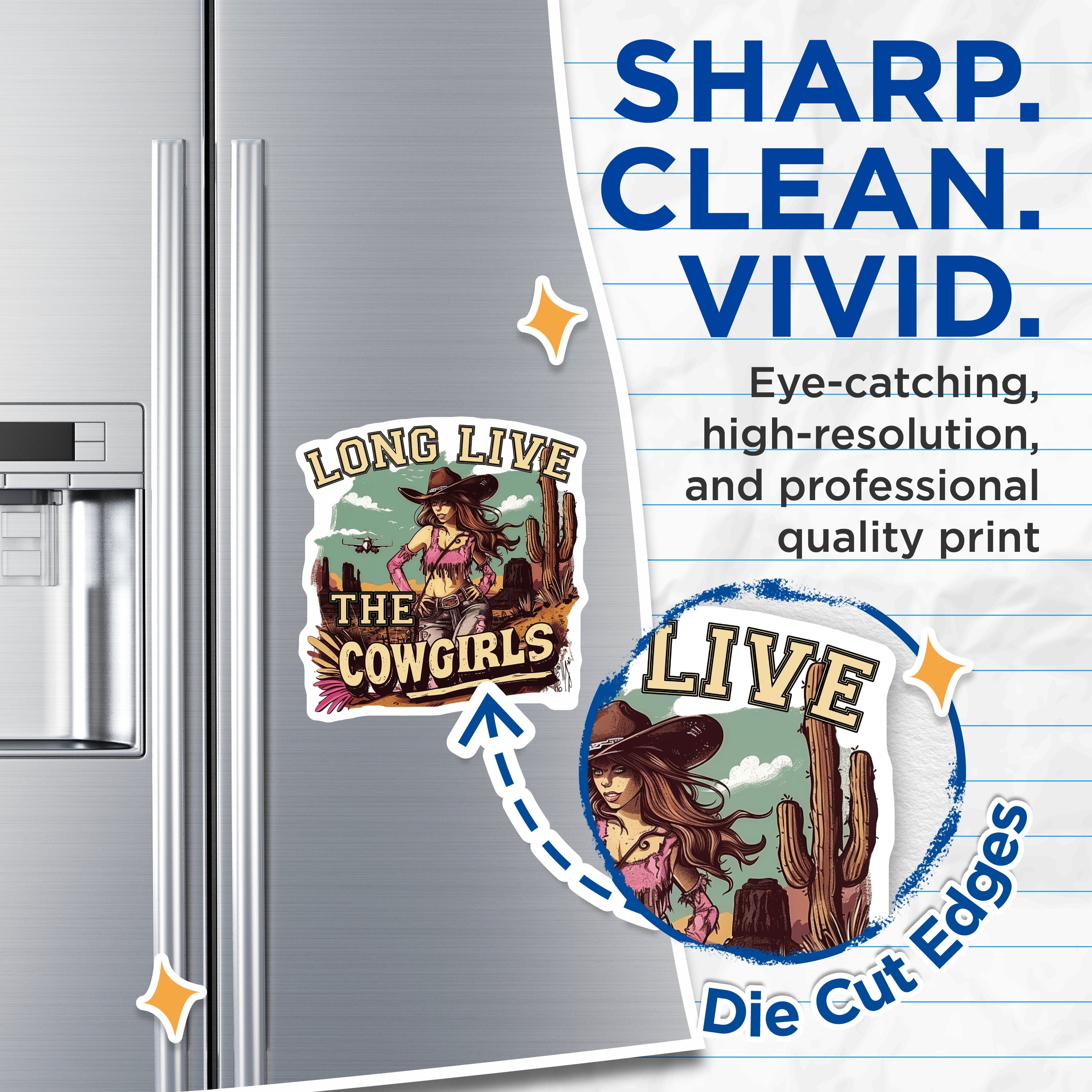 (2 Pack) Long Live Cowgirls Magnets - Western Aesthetic - Retro Pin Up Art - Desert Vibe Decor - 5 Inches On Longest Side - Thick Durable Magnet - Made in USA - MAG37241