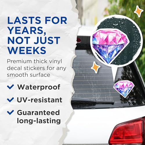 (2 Pack) Geometric Jewel Stickers - Colorful Diamond - Vibrant Gem - 5" On Longest Side - Sticks to Smooth Flat Surfaces - Made in USA - BMCS6605