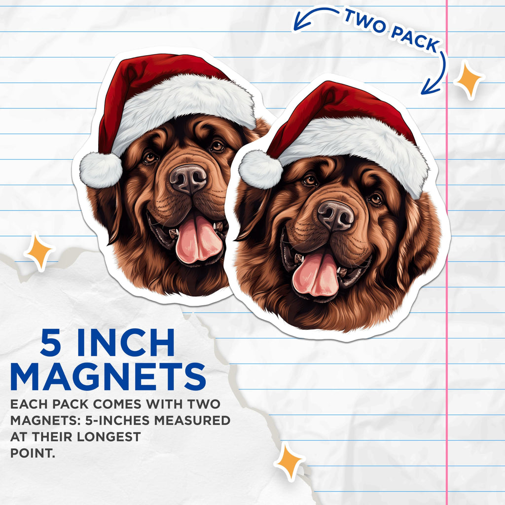 (2 Pack) Newfoundland Dog Magnets - Christmas Santa Hat Pet Decor - Large Breed Animal Fridge Magnets - 5 Inches On Longest Side - Thick Durable Magnet - Made in USA - MAG27559