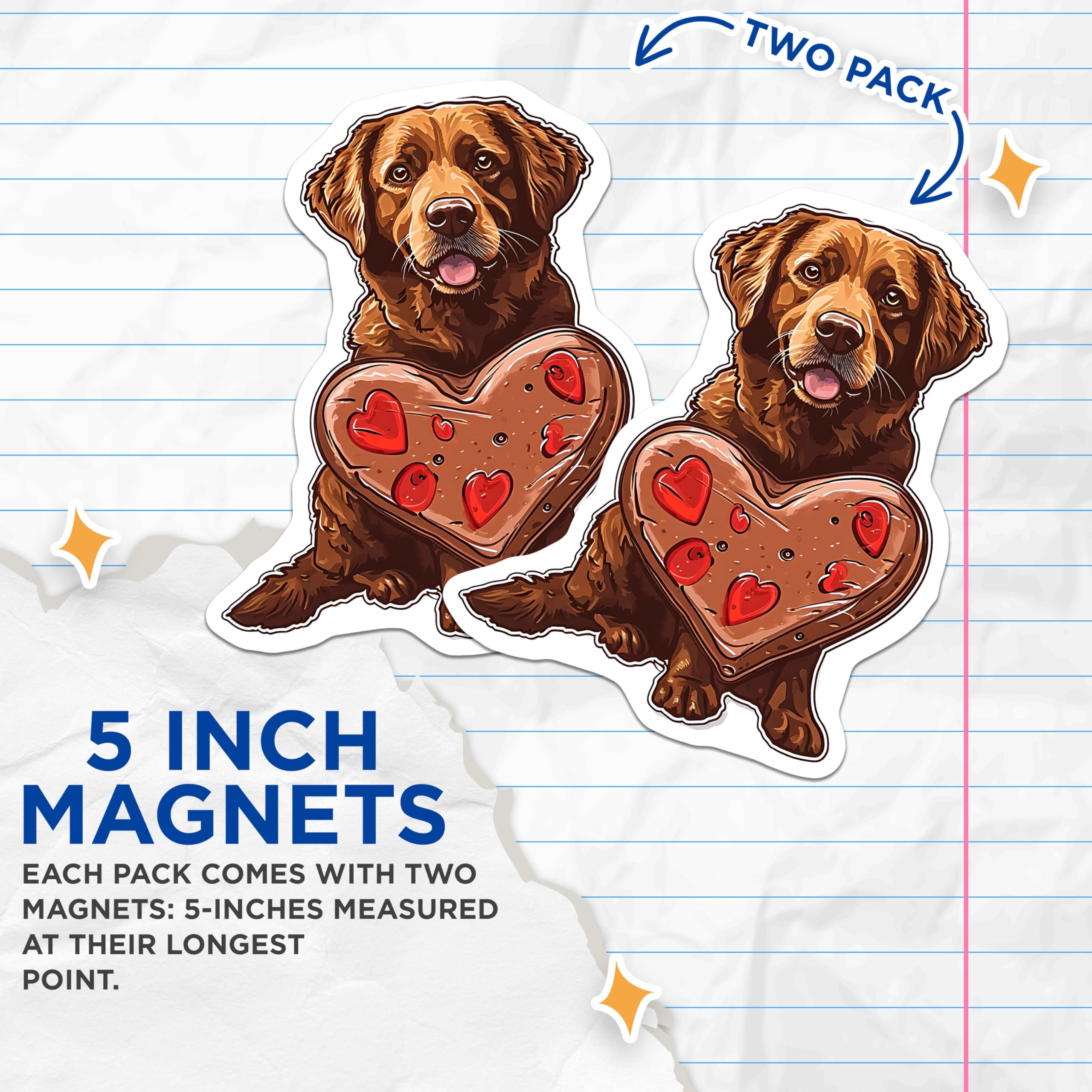(2 Pack) Chocolate Dog Magnets - Retriever Magnet - Heart Magnets - 5" On Longest Side - Premium Magnet - for Cars, Refrigerators, Toolboxes, Lockers - Made in USA - MAG16604