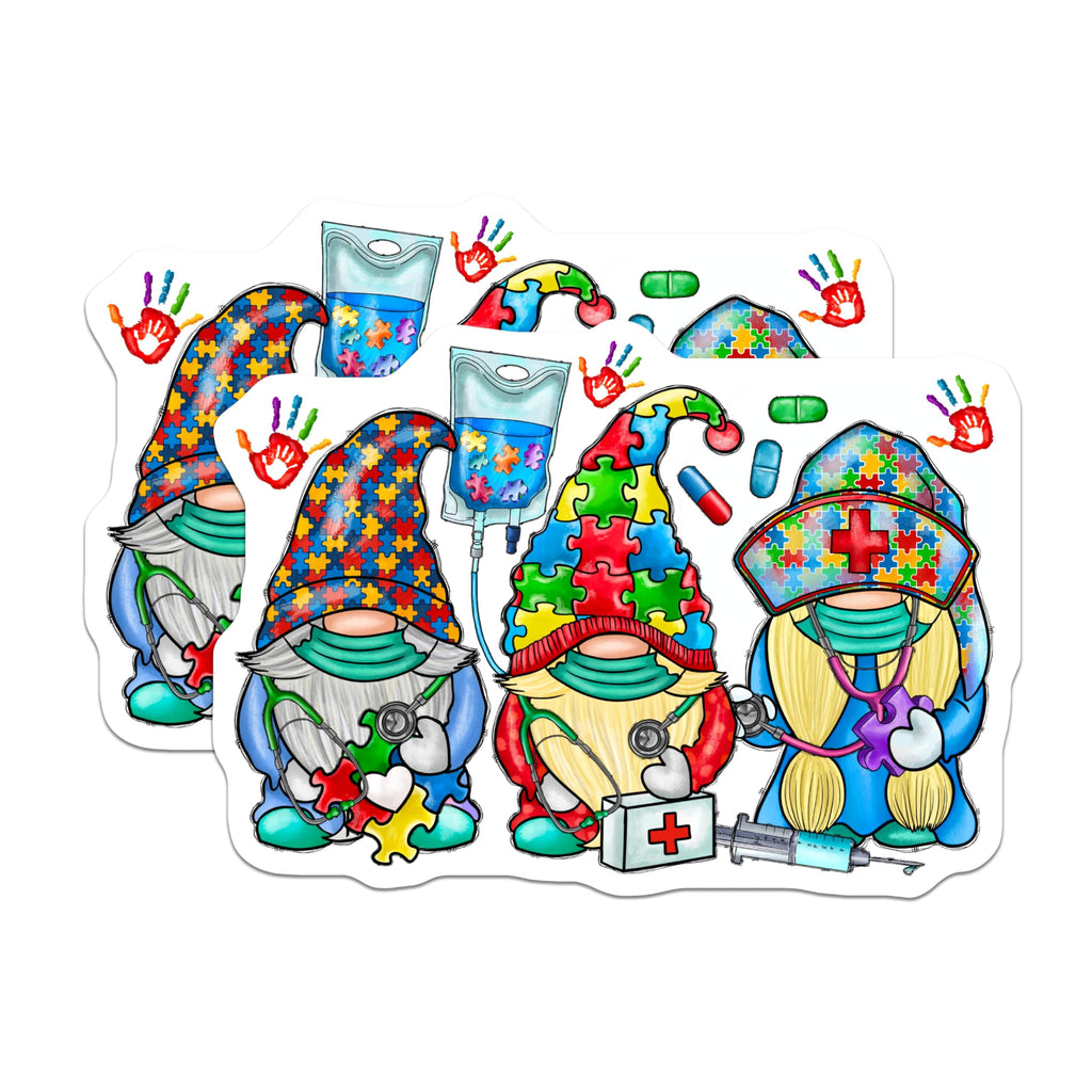 (2 Pack) Autism Awareness Nurse Gnomes Magnets - Healthcare Worker Support - Puzzle Piece Decor - 5 Inches On Longest Side - Thick Durable Magnet - Made in USA - MAG25142