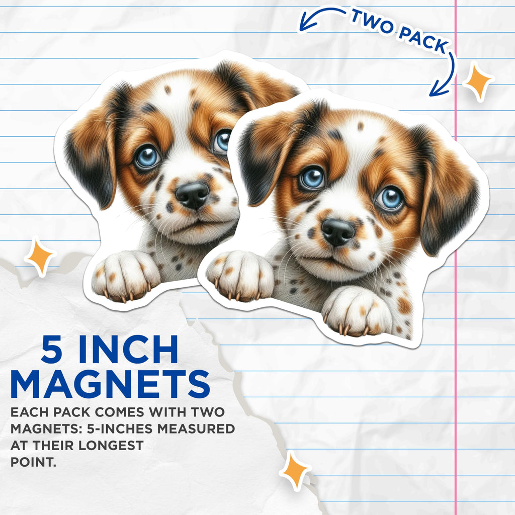 (2 Pack) Puppy Dog Magnets - Cute Animal Magnets - Refrigerator Decor Magnets - 5" On Longest Side - Premium Magnet - for Cars, Refrigerators, Toolboxes, Lockers - Made in USA - MAG14062