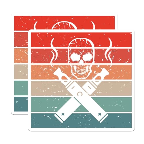 (2 Pack) Skull and Crossbones Stickers - Retro Skull Vape Stickers - Skeleton Smoking Stickers - 5" On Longest Side - Sticks to Smooth Flat Surfaces - Made in USA - BMCS5539