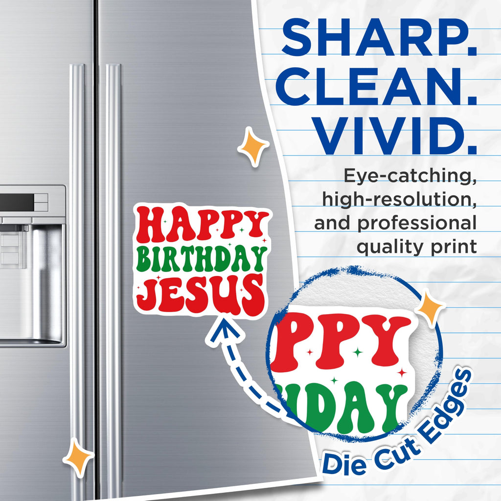 (2 Pack) Happy Birthday Jesus Magnets - Christian Christmas Decor - Retro Faith Holiday - 5 Inches On Longest Side - Thick Durable Magnet - Made in USA - MAG29861