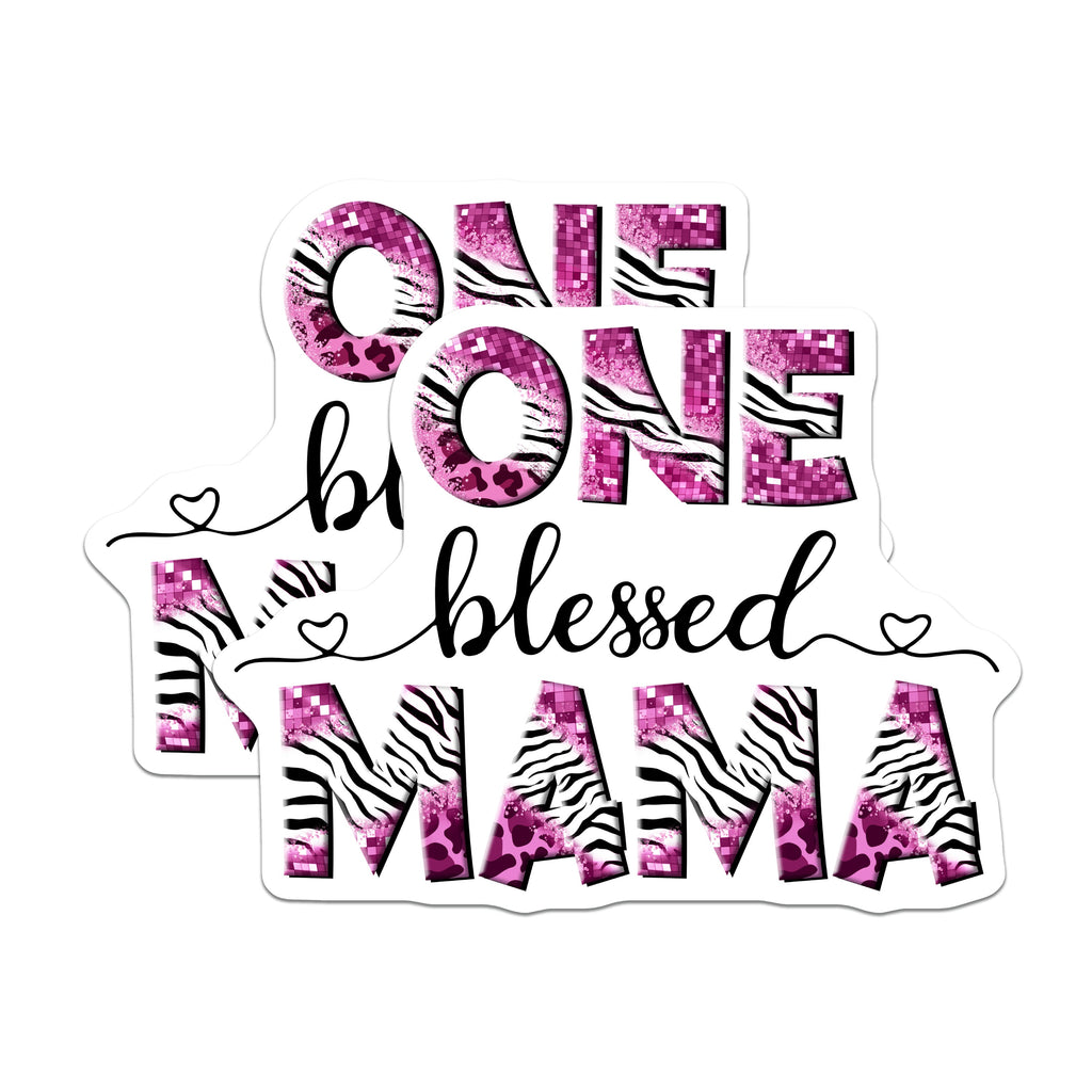 (2 Pack) One Blessed Mama Magnets - Pink Glam Zebra Print - Trendy Mom Refrigerator Decor - 5 Inches On Longest Side - Thick Durable Magnet - Made in USA - MAG36736