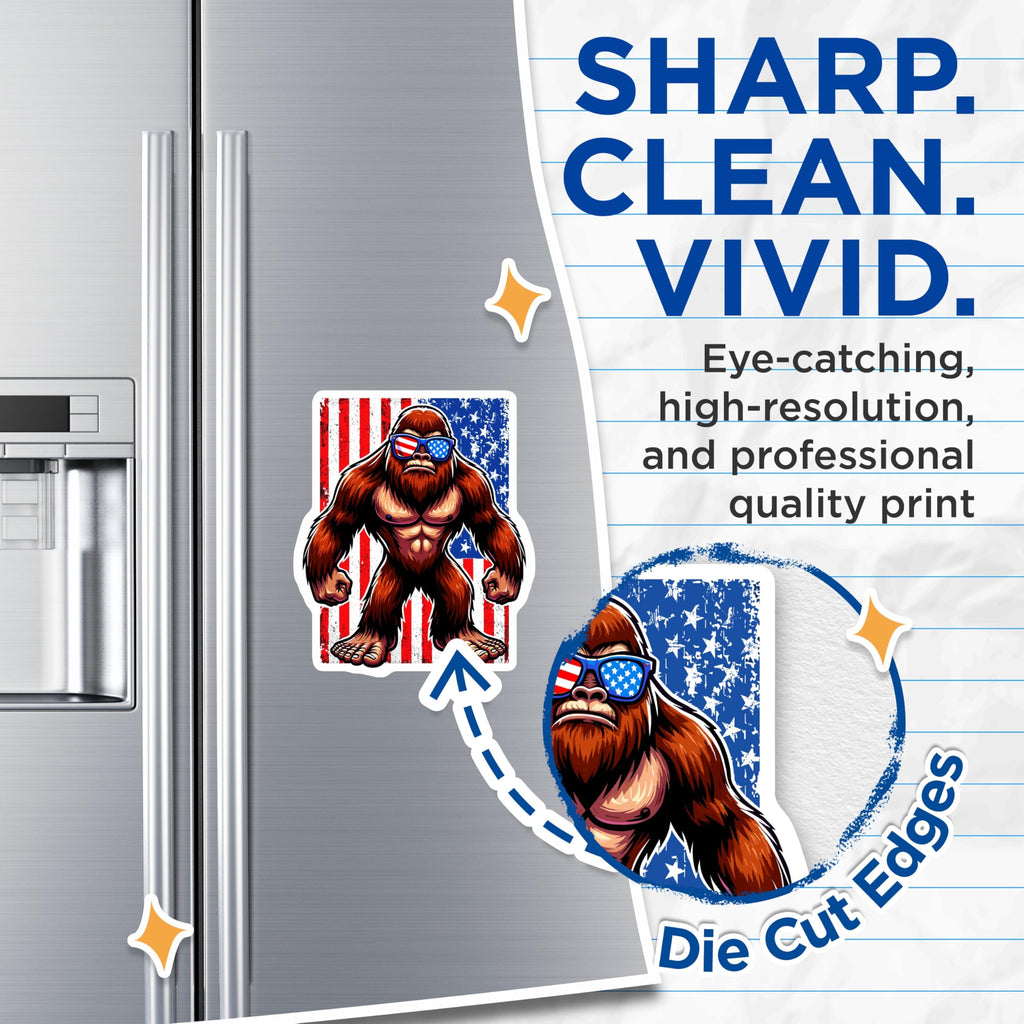 (2 Pack) Bigfoot Magnets - Patriotic Sasquatch - American Flag Decor - Funny Cryptozoology - USA Pride Legend - 5 Inches On Longest Side - Thick Durable Magnet - Made in USA - MAG21661