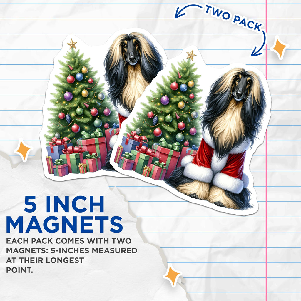 (2 Pack) Afghan Hound Christmas Magnets - Santa Dog Fridge Decor - Holiday Pet Home Accent - 5 Inches On Longest Side - Thick Durable Magnet - Made in USA - MAG25771