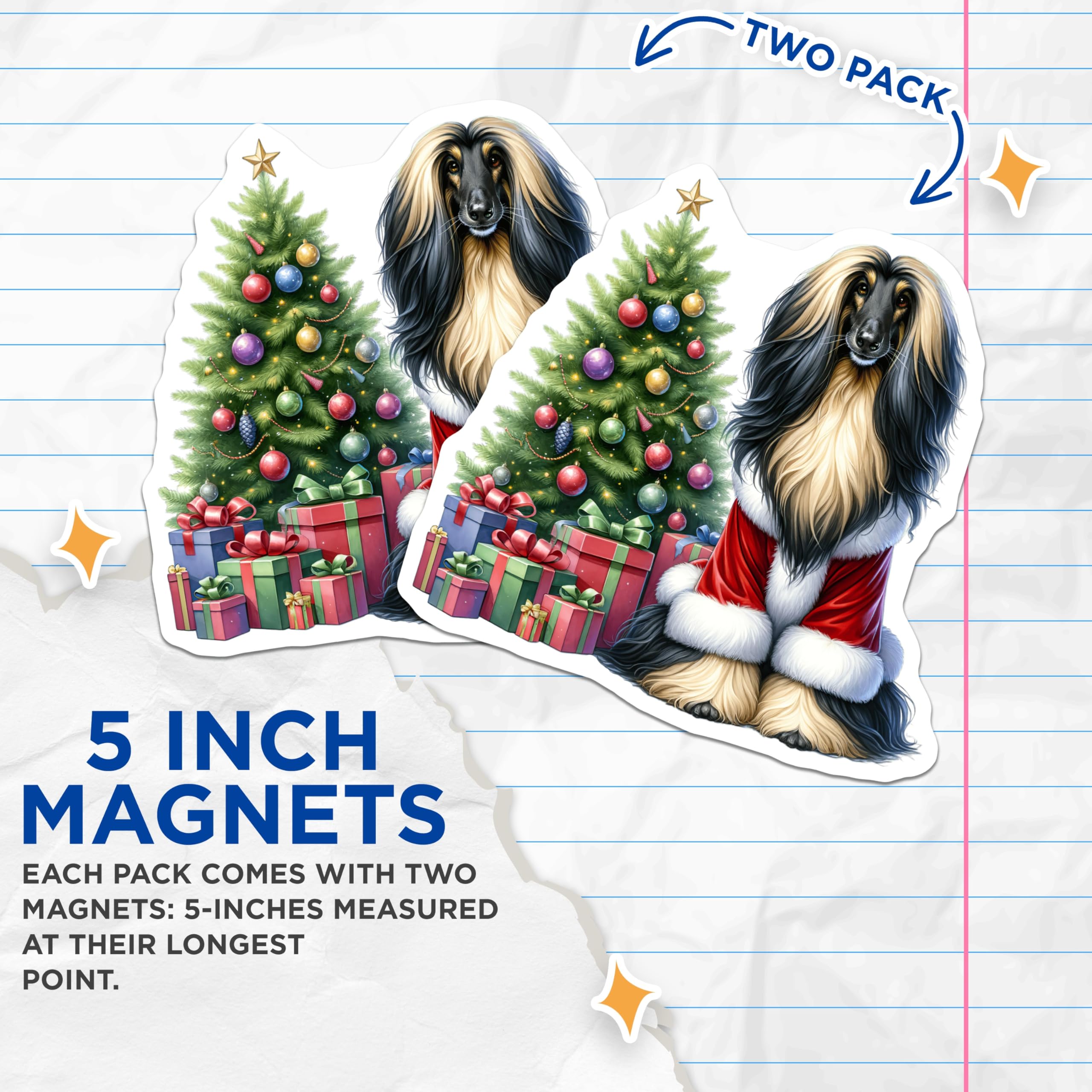 (2 Pack) Afghan Hound Christmas Magnets - Santa Dog Fridge Decor - Holiday Pet Home Accent - 5 Inches On Longest Side - Thick Durable Magnet - Made in USA - MAG25771
