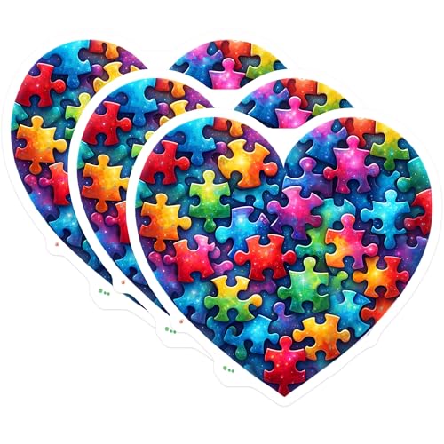 (3 Pack) Puzzle Heart Decals - Autism Awareness - Colorful Heart Stickers - 3 Inches On Longest Side - Easy Peel & Apply - Made in USA - 3MCS6670