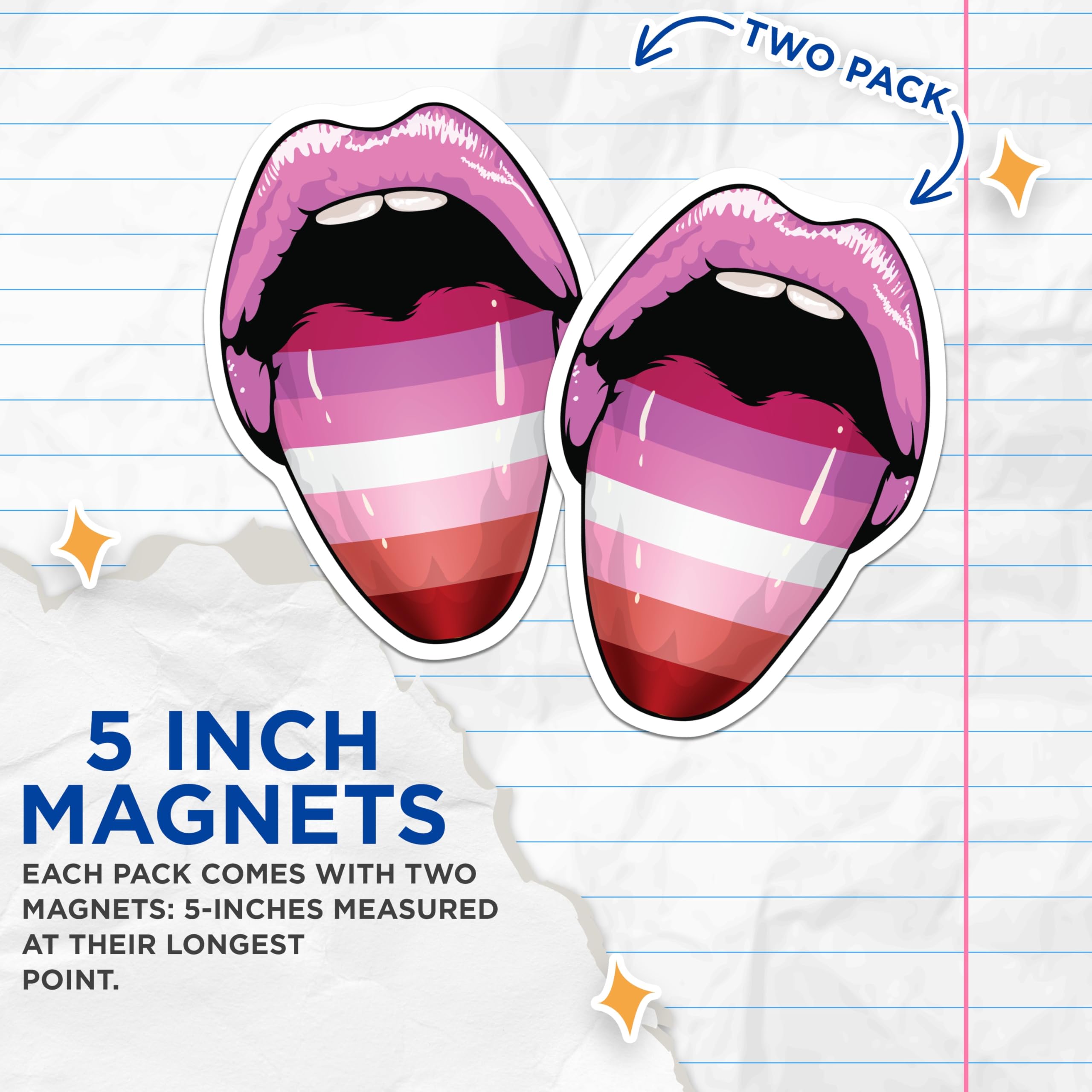 (2 Pack) Lesbian Pride Lips Magnets - LGBTQ+ Flag Mouth Art Decor - Queer Identity Statement - Vibrant Pride Accessory - 5 Inches On Longest Side - Thick Durable Magnet - Made in USA - MAG19138