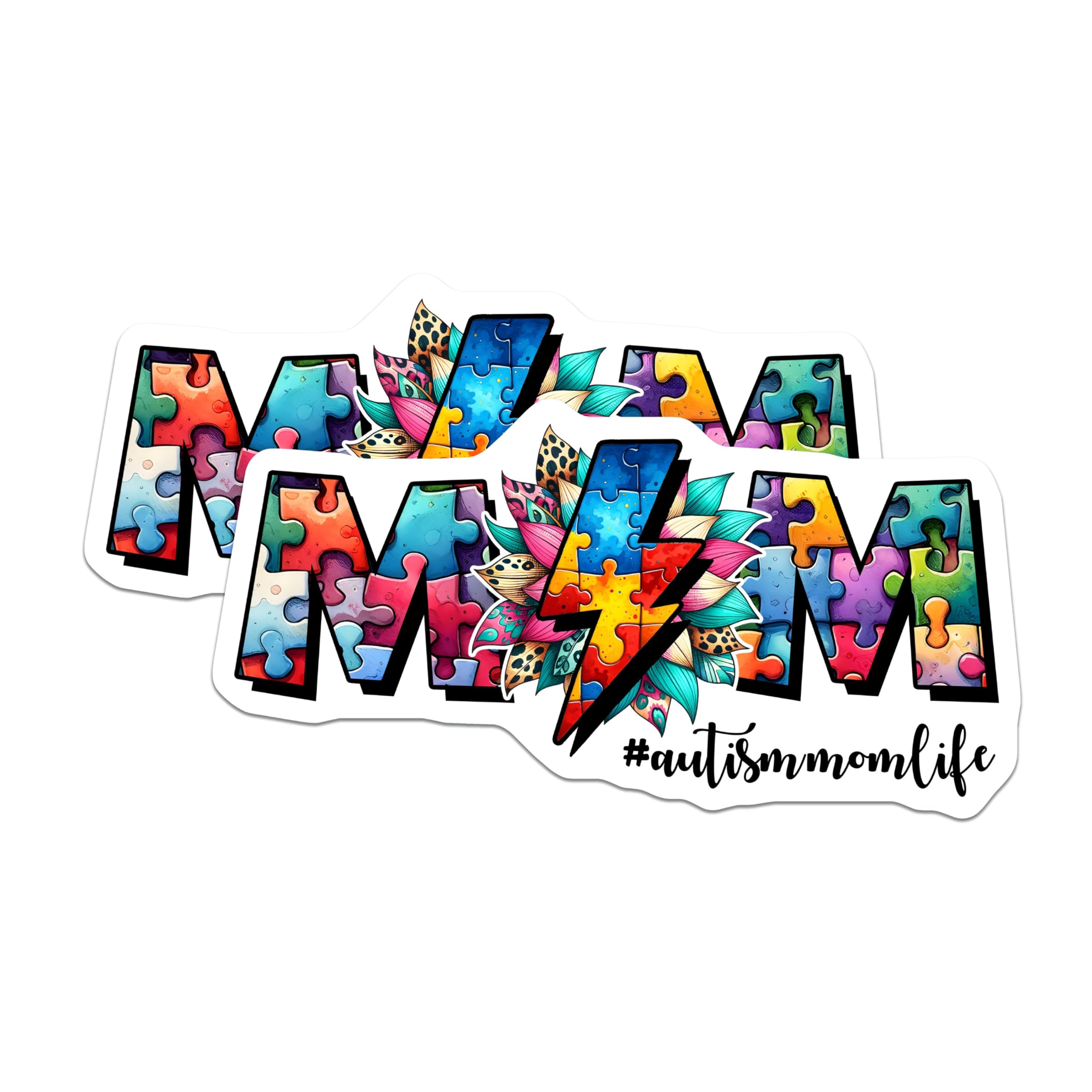 (2 Pack) Autism Mom Life Magnets - Mom Puzzle Piece Decor - Autism Awareness Decor - 5" On Longest Side - for Cars, Fridges, Toolboxes - Made in USA - MAG8119