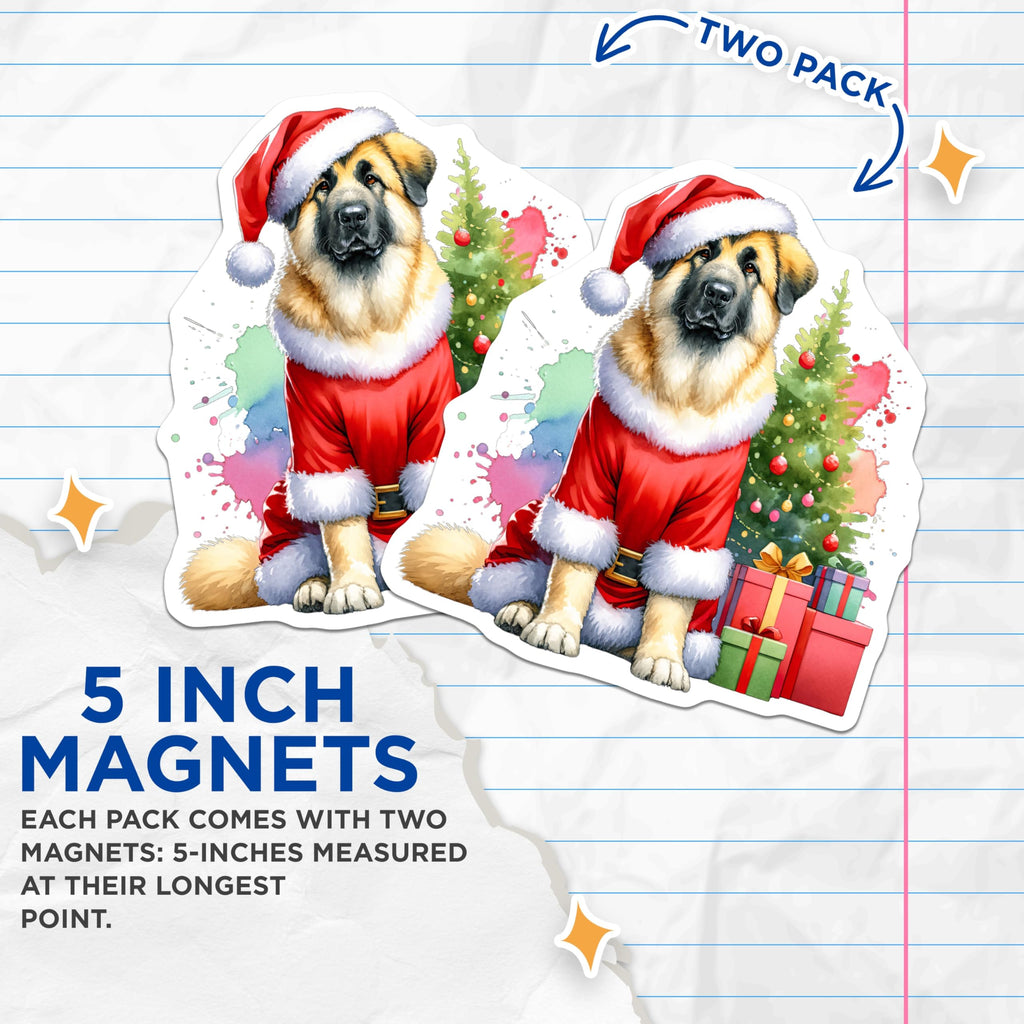 (2 Pack) Santa Claus Dog Magnets - Christmas Tree Presents Decor - Festive Holiday Refrigerator Magnet Set - 5 Inches On Longest Side - Thick Durable Magnet - Made in USA - MAG24102