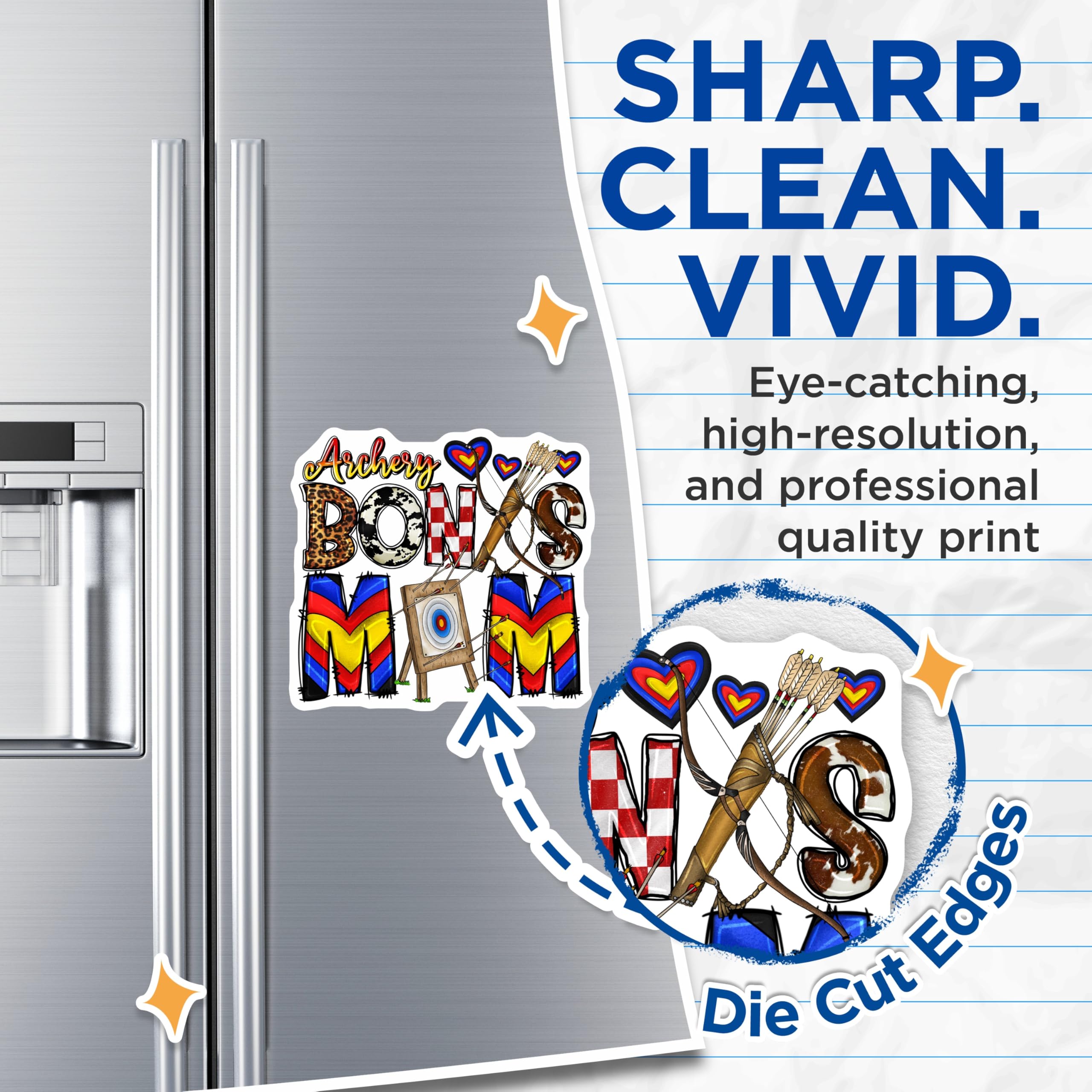 (2 Pack) Archery Bonus Mom Magnets - Stepmom Appreciation Decor - Archery Target Shooter - Unique Animal Print - 5 Inches On Longest Side - Thick Durable Magnet - Made in USA - MAG25563