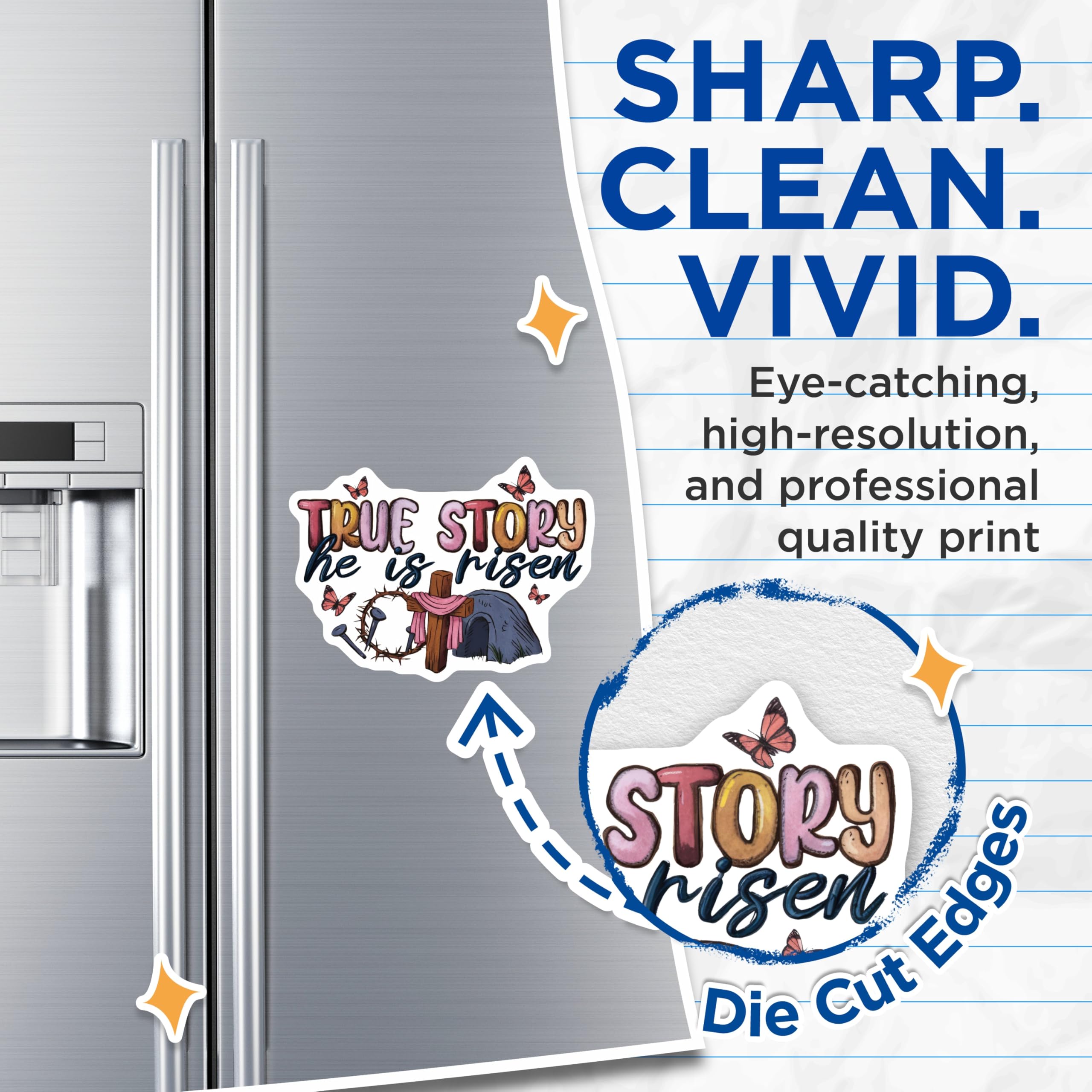 (2 Pack) True Story He is Risen Magnets - Christian Easter Decor - Religious Faith Refrigerator - 5 Inches On Longest Side - Thick Durable Magnet - Made in USA - MAG26591