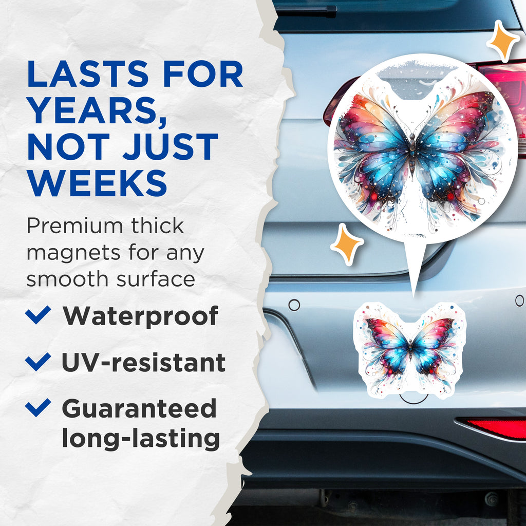 (2 Pack) Watercolor Butterfly Magnets - Ethereal Nature Inspired Fridge Decor - Vibrant Home Office Art - 5 Inches On Longest Side - Thick Durable Magnet - Made in USA - MAG36944