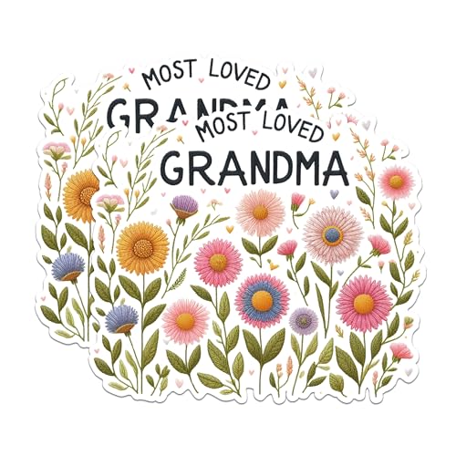 (2 Pack) Most Loved Grandma Stickers - Floral Grandma Stickers - Mother's Day Grandma Stickers - 5" On Longest Side - Sticks to Any Smooth Flat Surface - Made in USA - BMCS2563
