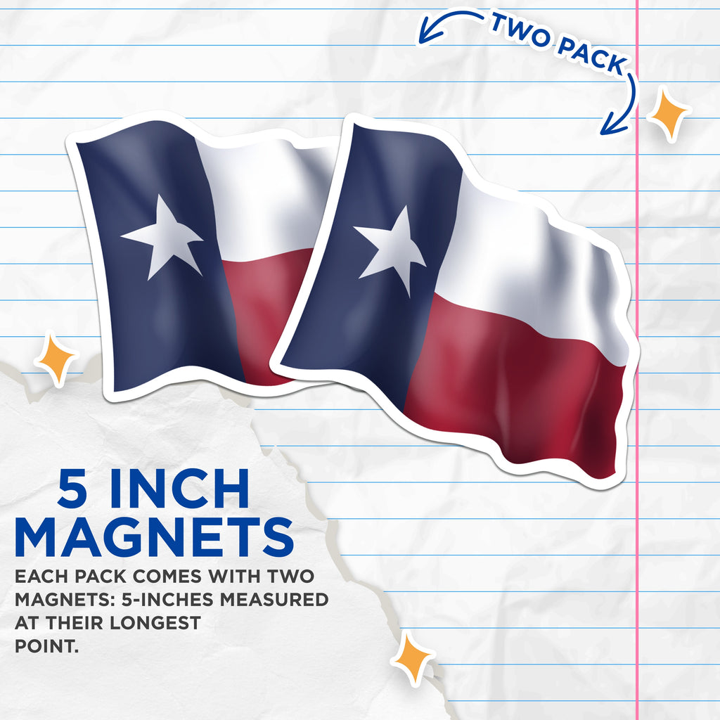 (2 Pack) Texas Flag Magnets - Lone Star State Decor - Texas Pride Souvenir - 5 Inches On Longest Side - Thick Durable Magnet - Made in USA - MAG36825