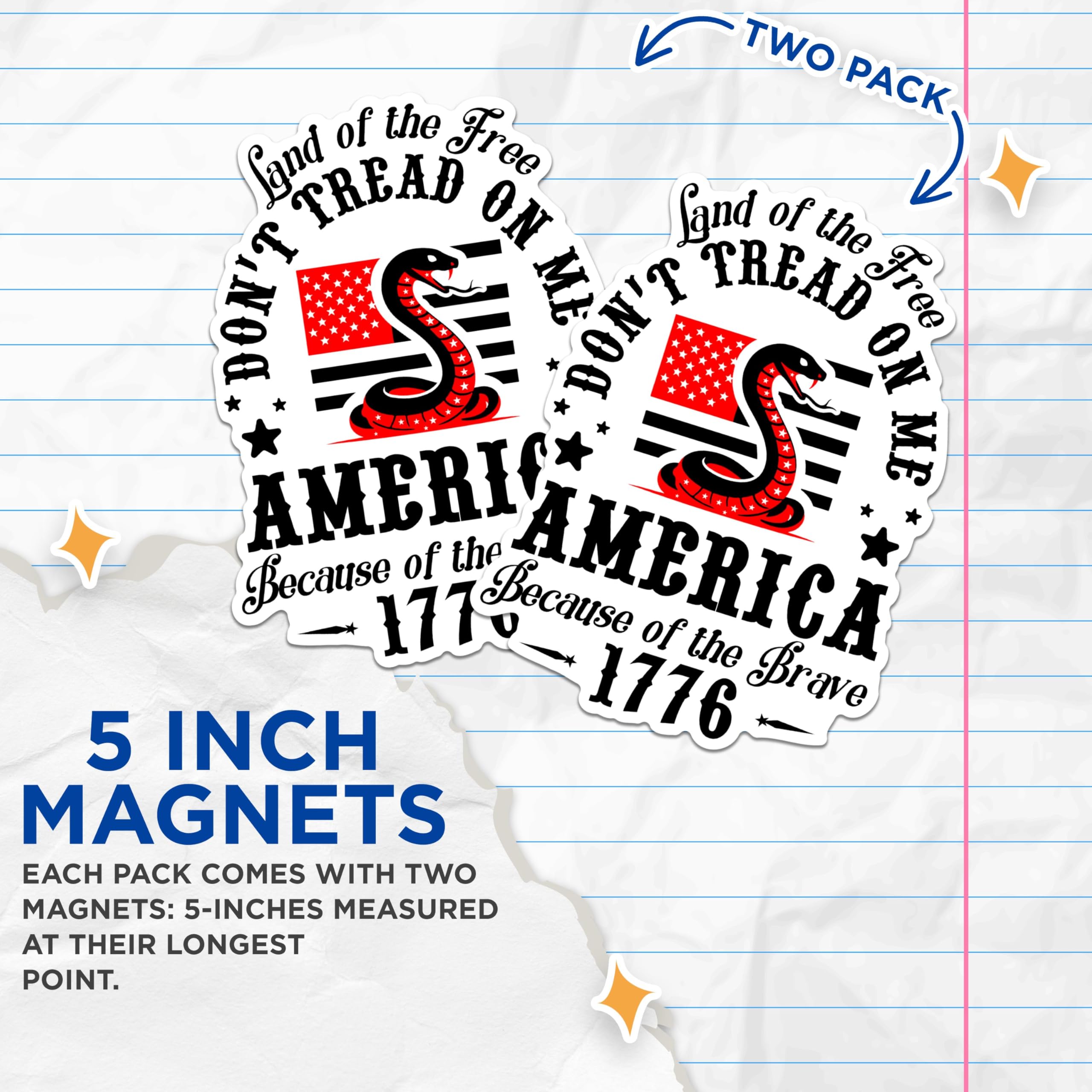 (2 Packs) Land of The Free Because of The Brave Magnets - Don't Tread On Me Magnets - 5 Inches On Longest Side - Premium Magnet - for Fridges, Toolboxes, Cars - Made in USA - MAG2443