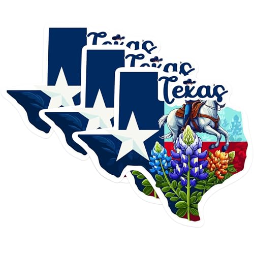 (3 Pack) Texas Decals - Horse Rider Decal - Bluebonnet Flower Decal - 3 Inches On Longest Side - Easy Peel & Apply - Made in USA - 3MCS0171