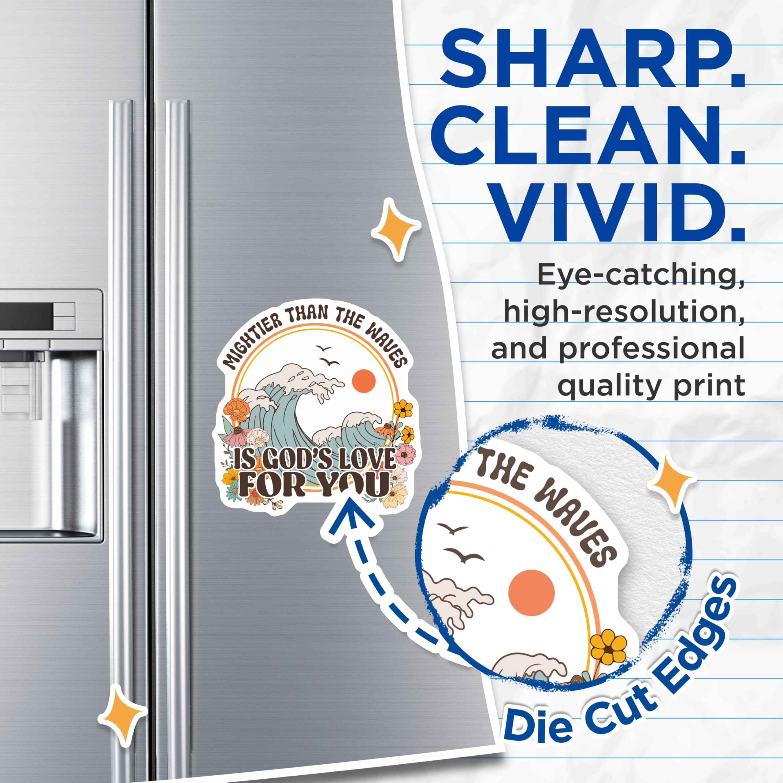 (2 Pack) Christian Magnets - God's Love Quote - Ocean Waves Floral Decor - 5 Inches On Longest Side - Thick Durable Magnet - Made in USA - MAG19342